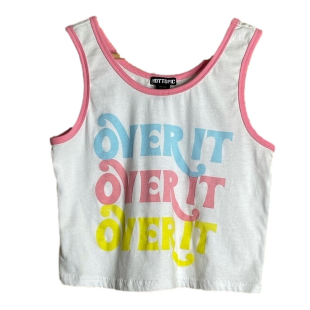 HOT Topic OVER IT cropped pastel pink ringer tank top size small